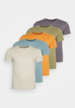 Pier One 5 Pack - Camiseta Básica - Orange/Dark Blue/Green