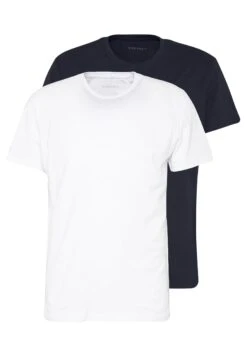 Pier One 2 Pack - Camiseta Básica - White/Dark Blue