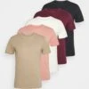 Pier One 5 Pack - Camiseta Básica - White/Beige/Bordeaux