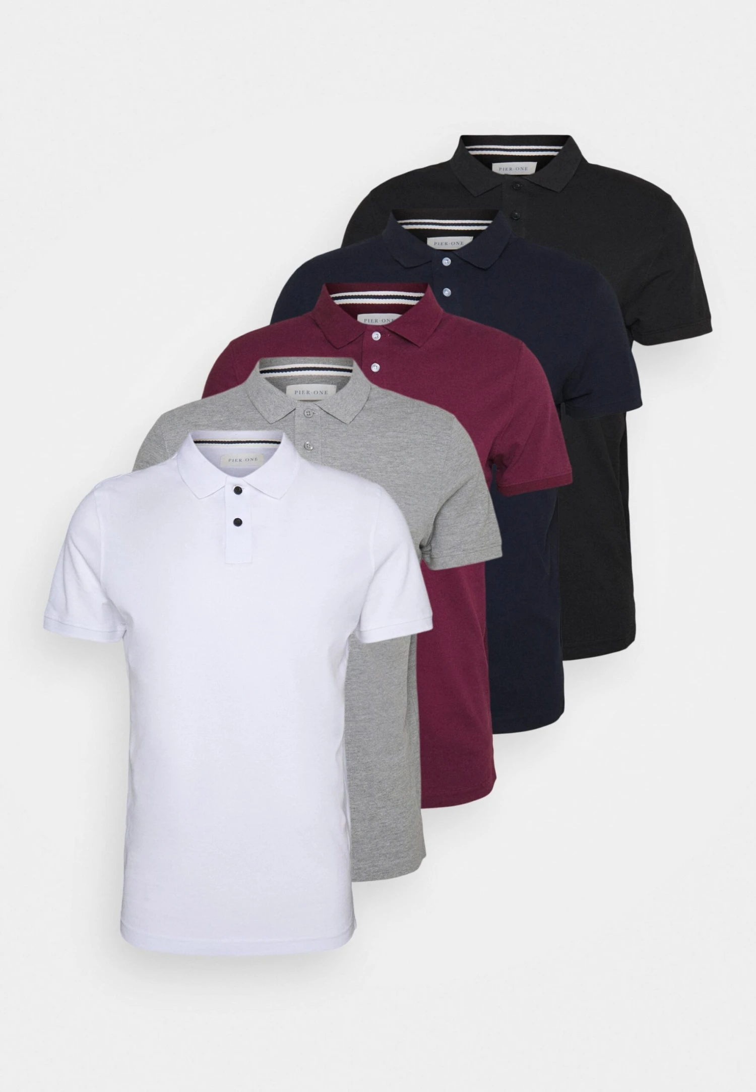 Pier One 5 Pack - Polo - Black/White/Bordeaux/Navy/Gray Marl 3 Pier One 5 Pack - Polo - Black/White/Bordeaux/Navy/Gray Marl